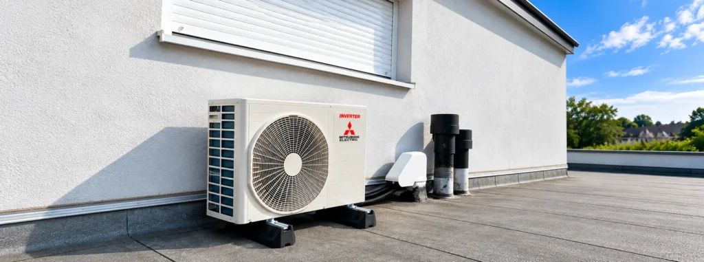 Außengerät einer Klimaanlage an einem Wohngebäude in Braunschweig