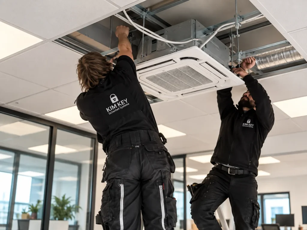 KIM KEY Techniker bei der Installation einer Klimaanlage in einem Unternehmen